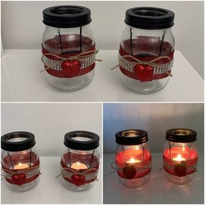 Valentines Day Set of 2 Handmade Mason Jar Tea Candle